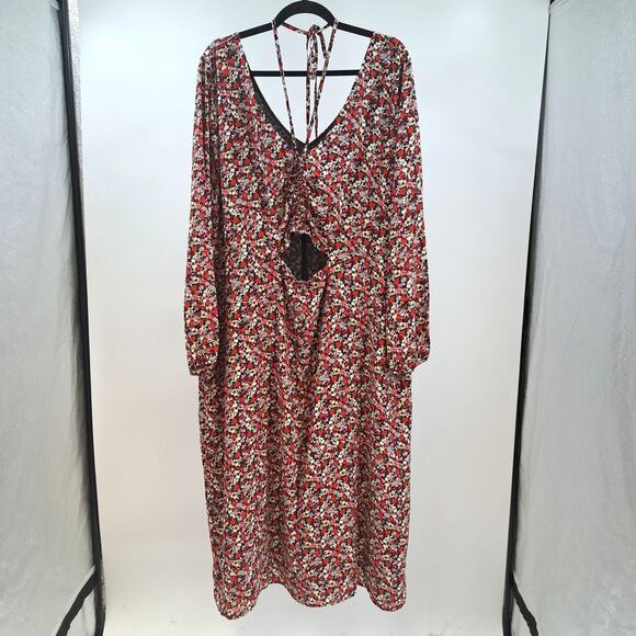 Sanctuary Dress 20W Floral Chiffon Halter Neck Long Sleeve Cutout Midi Red‎ NWT - Picture 6 of 14